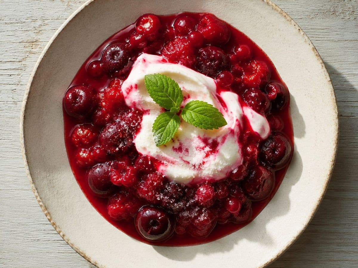 Rote Grutze, plated as one serving.