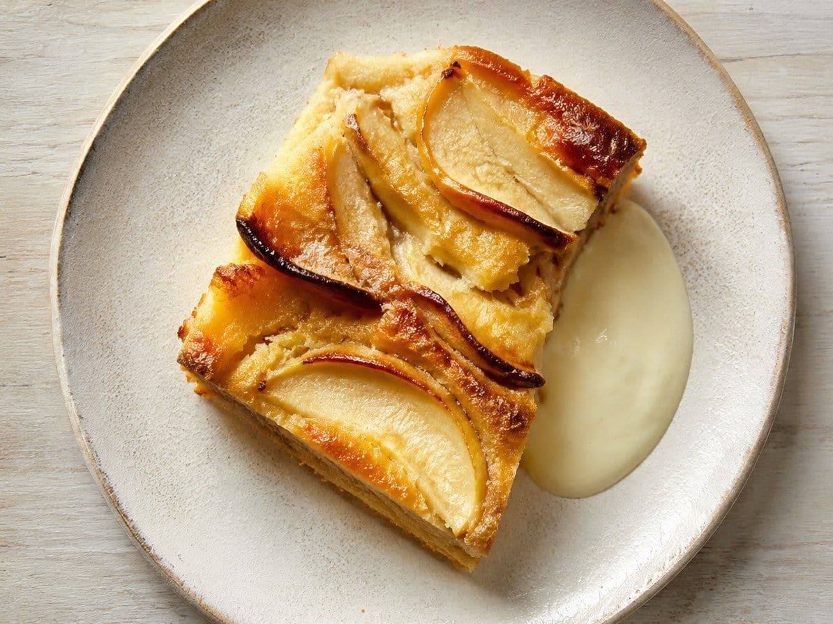 Apfelkuchen, plated as one serving.