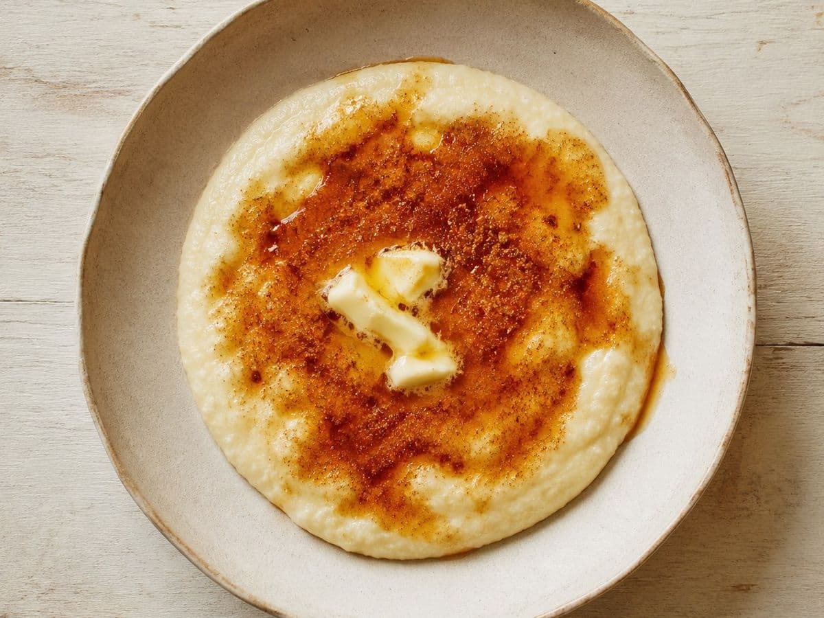 Griessbrei, plated as one serving.