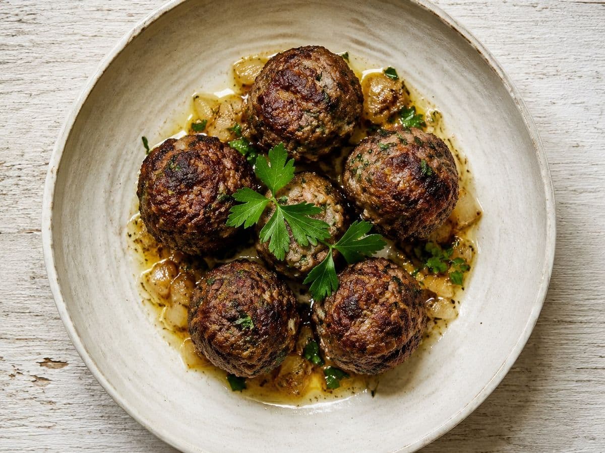 Keftedes, plated as one serving.