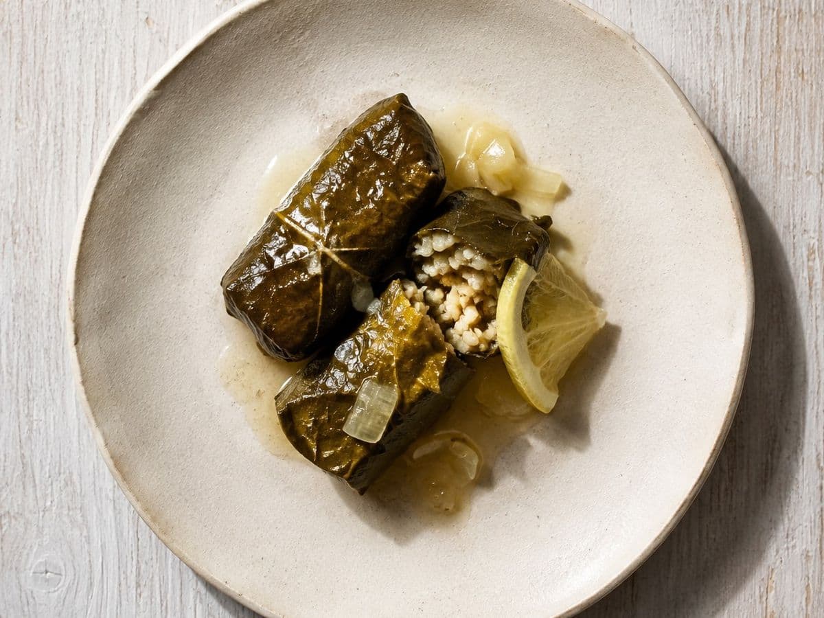 Dolmades, plated as one serving.