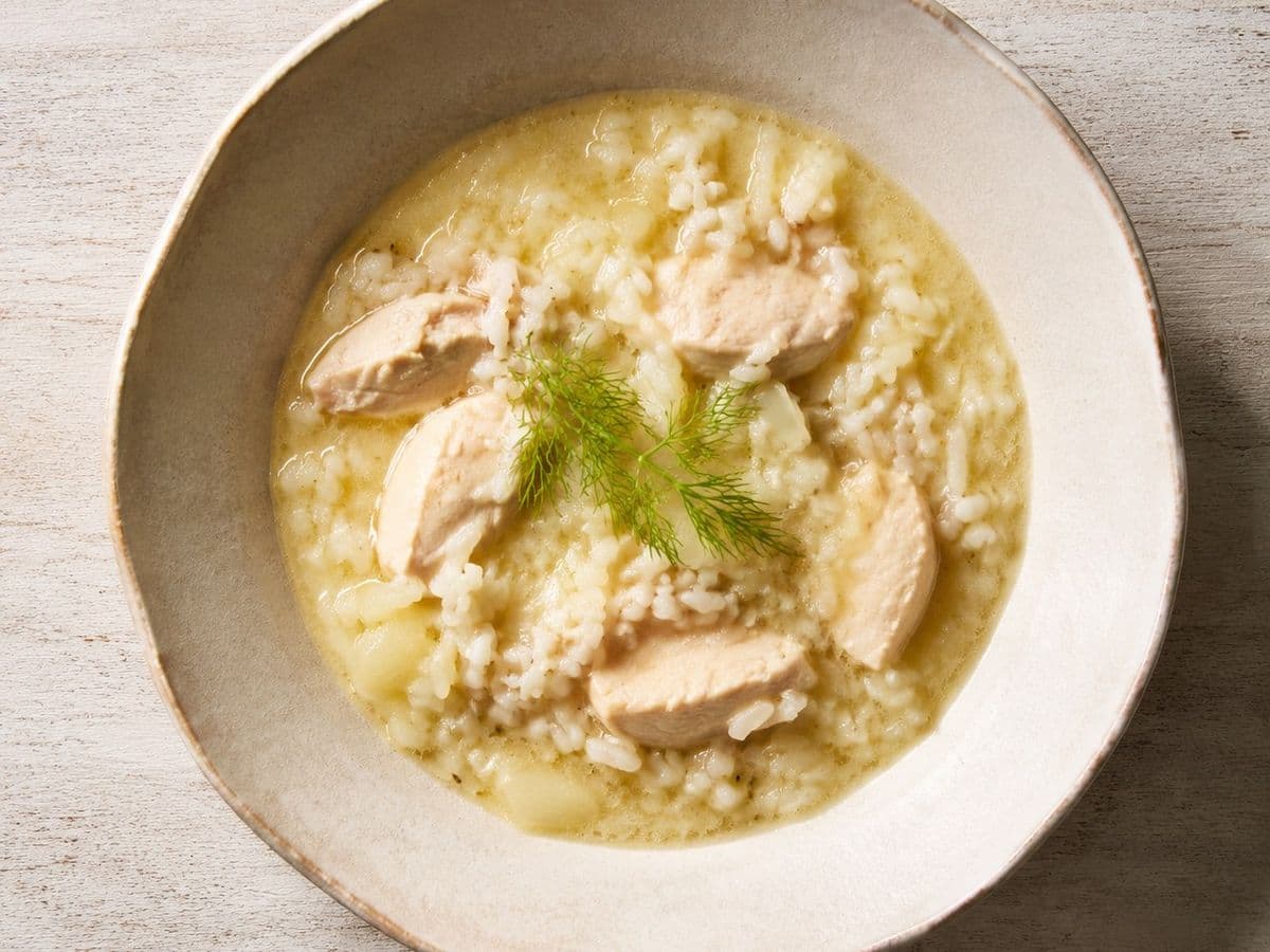 Avgolemono, plated as one serving.