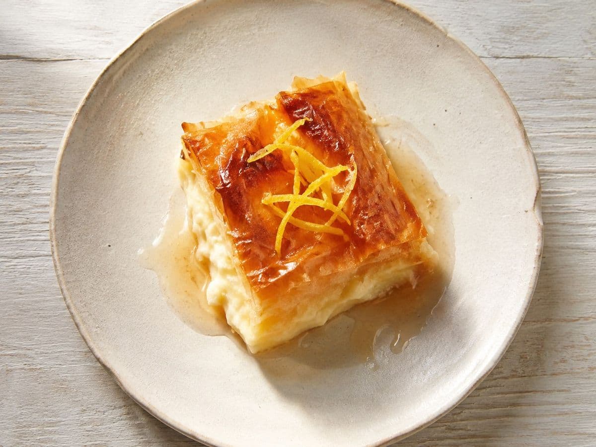 Galaktoboureko, plated as one serving.