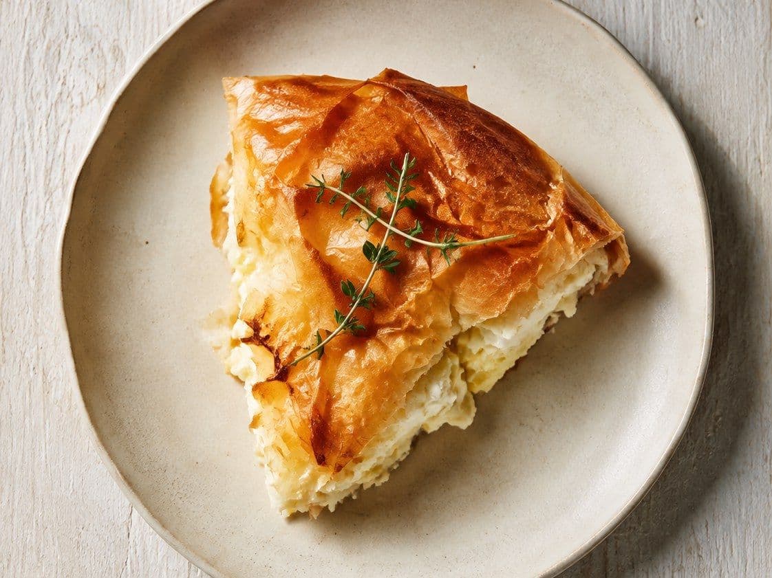 Tyropita, plated as one serving.
