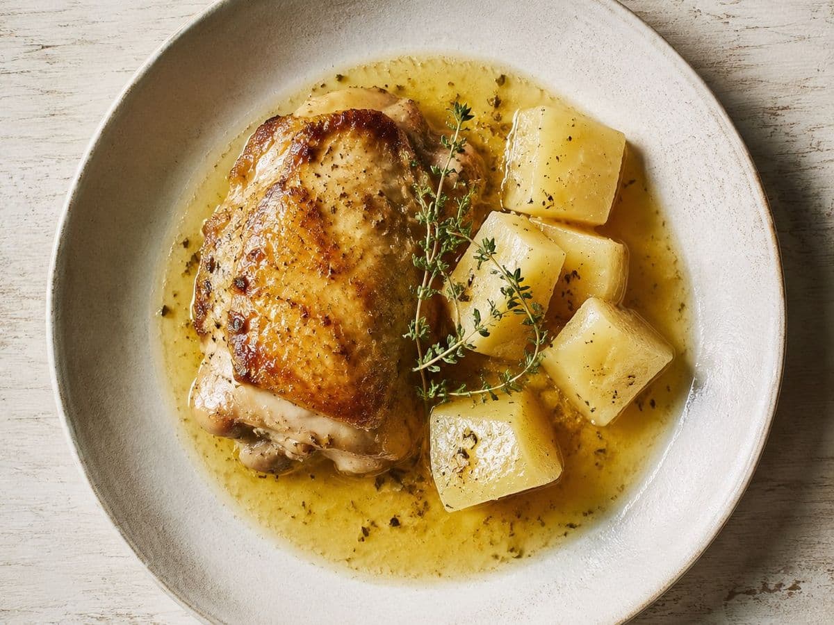 Kotopoulo Lemonato, plated as one serving.