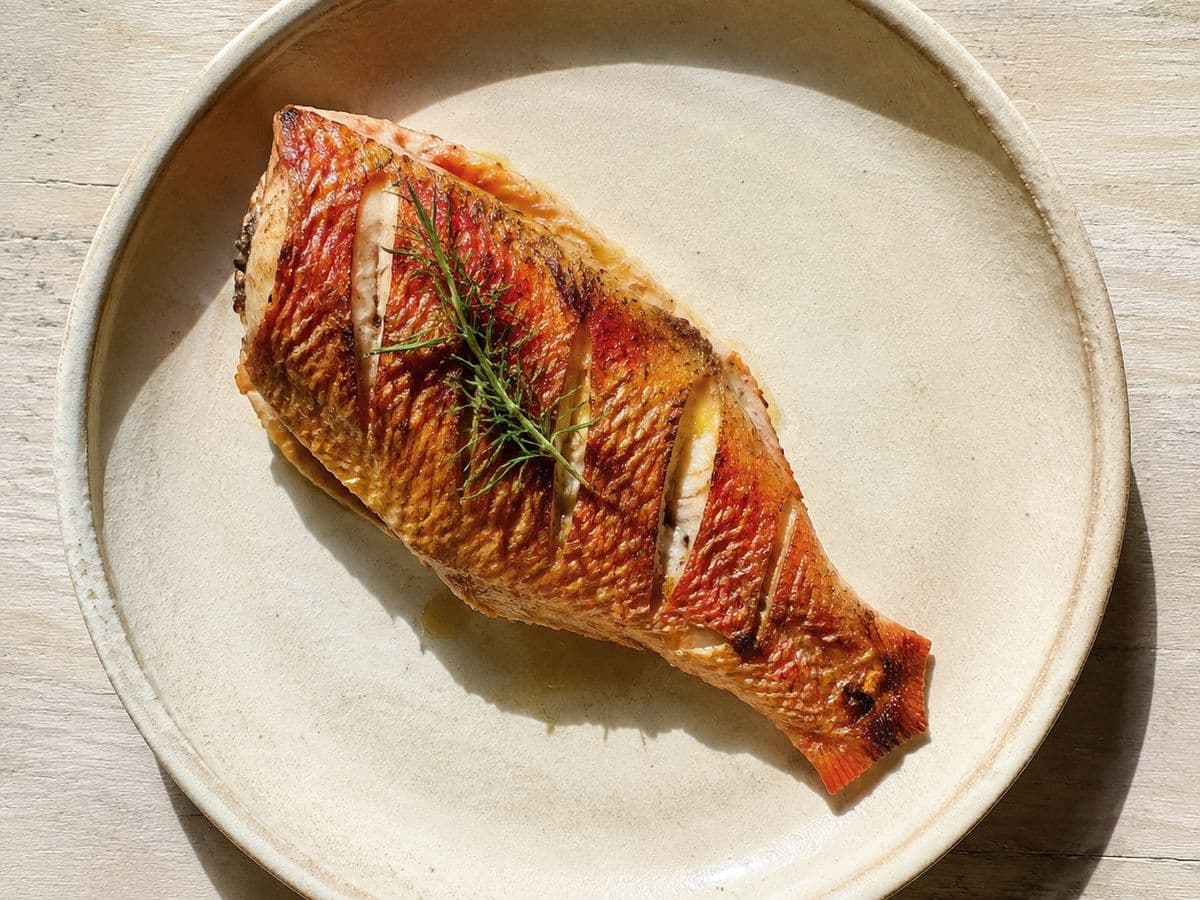 Barbounia, plated as one serving.