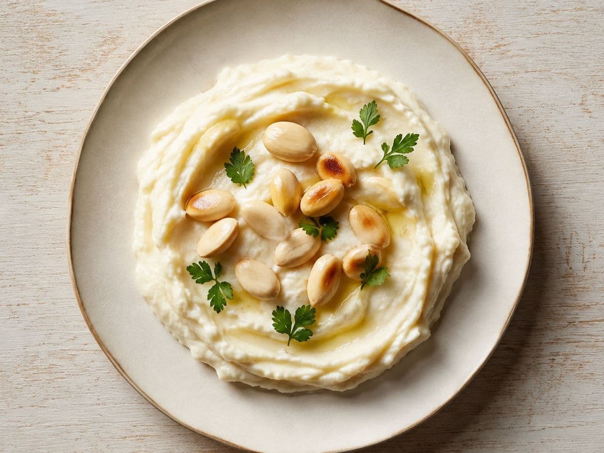 Skordalia, plated as one serving.