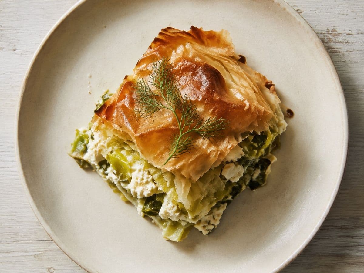 Prasopita, plated as one serving.