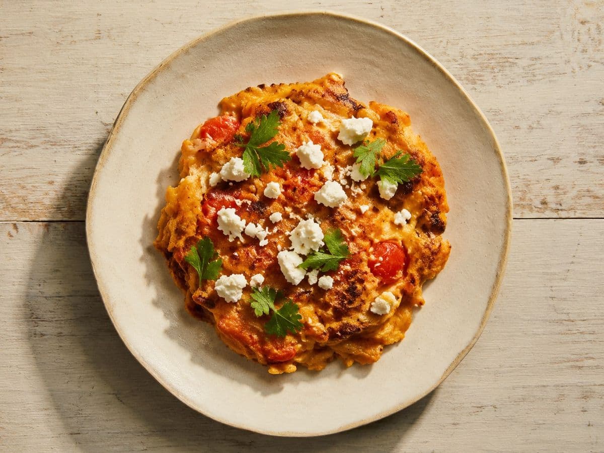 Ntomatokeftedes, plated as one serving.