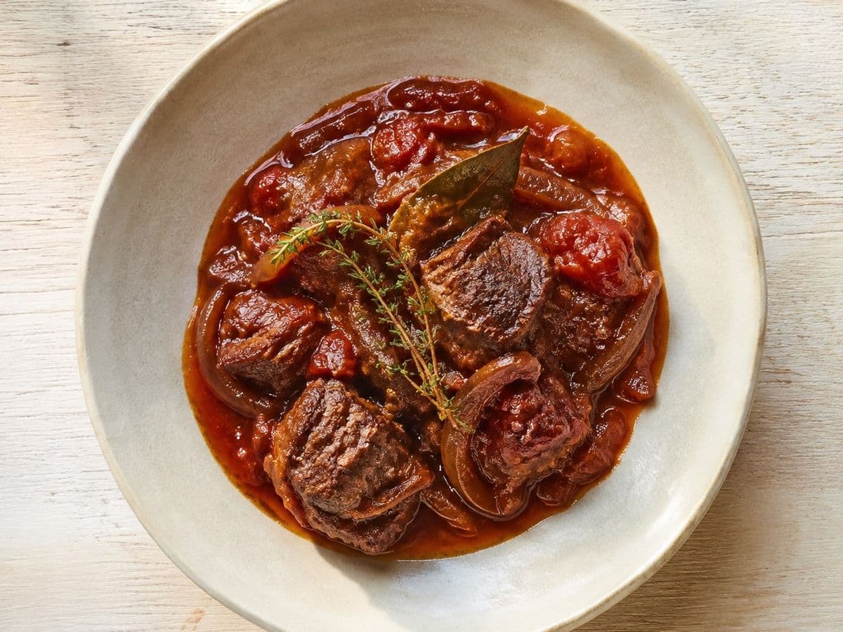 Kokkinisto, plated as one serving.