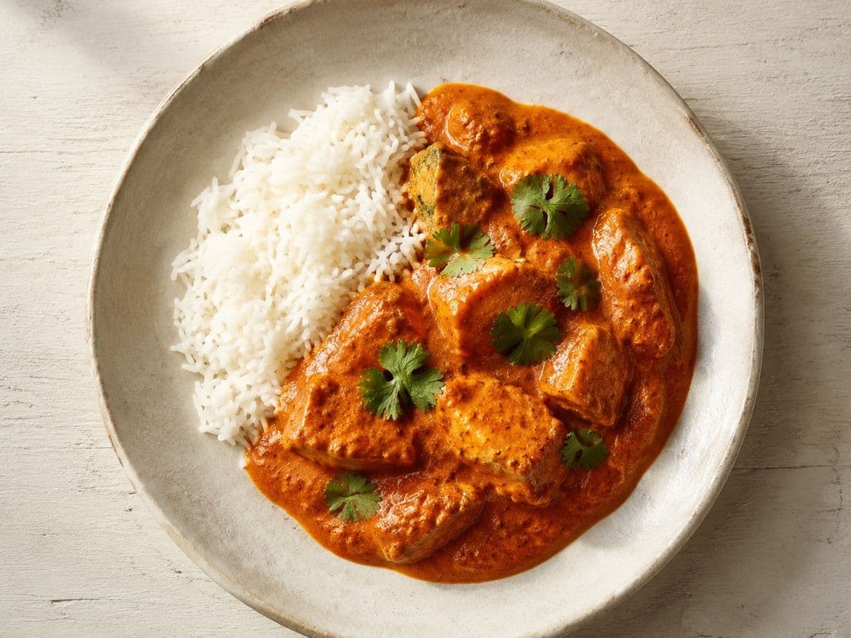 Butter Chicken, plated as one serving.