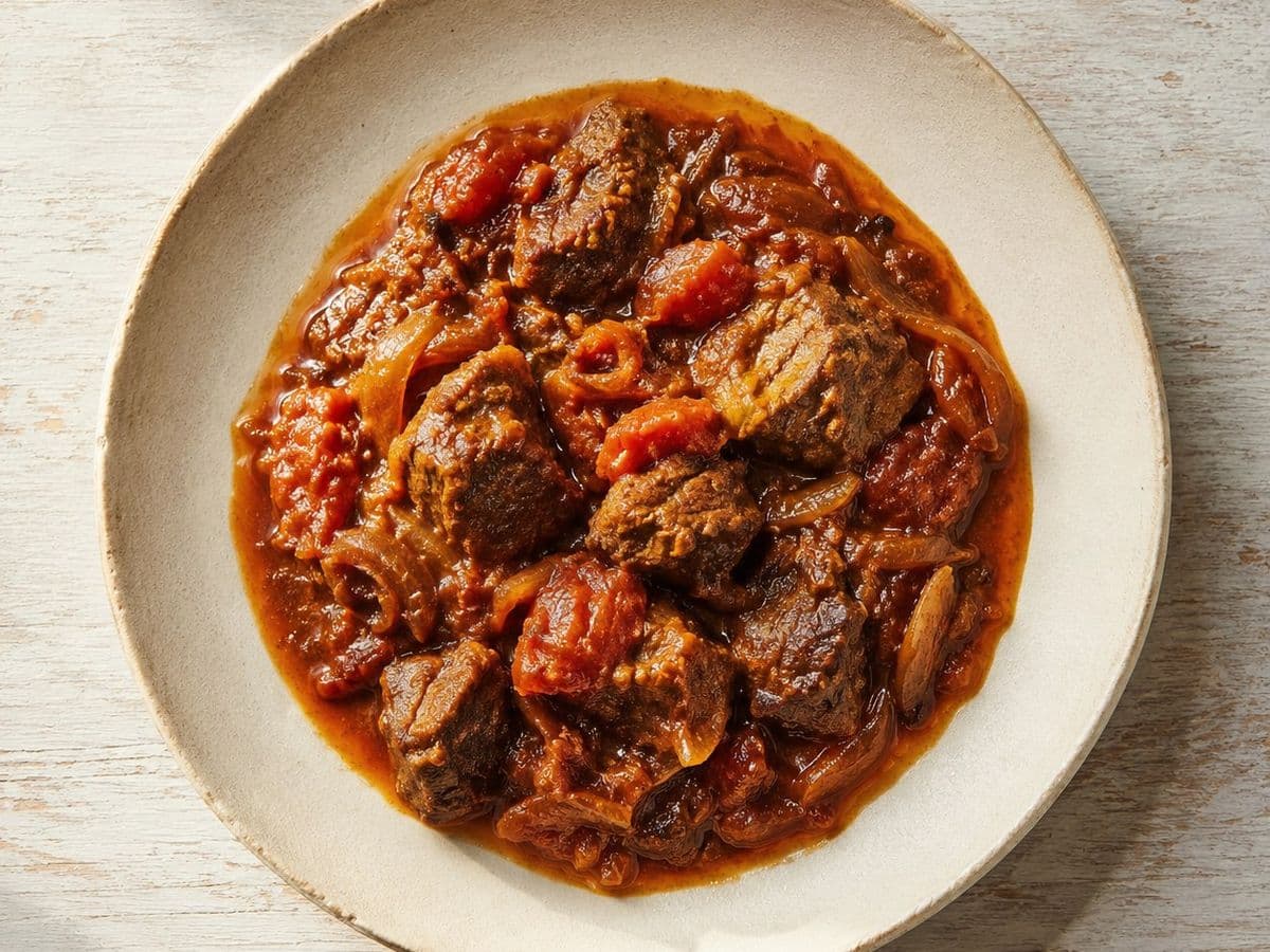 Lamb Bhuna, plated as one serving.