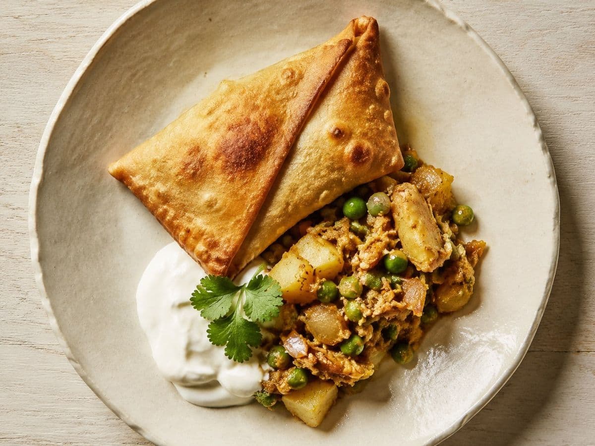 Samosa, plated as one serving.