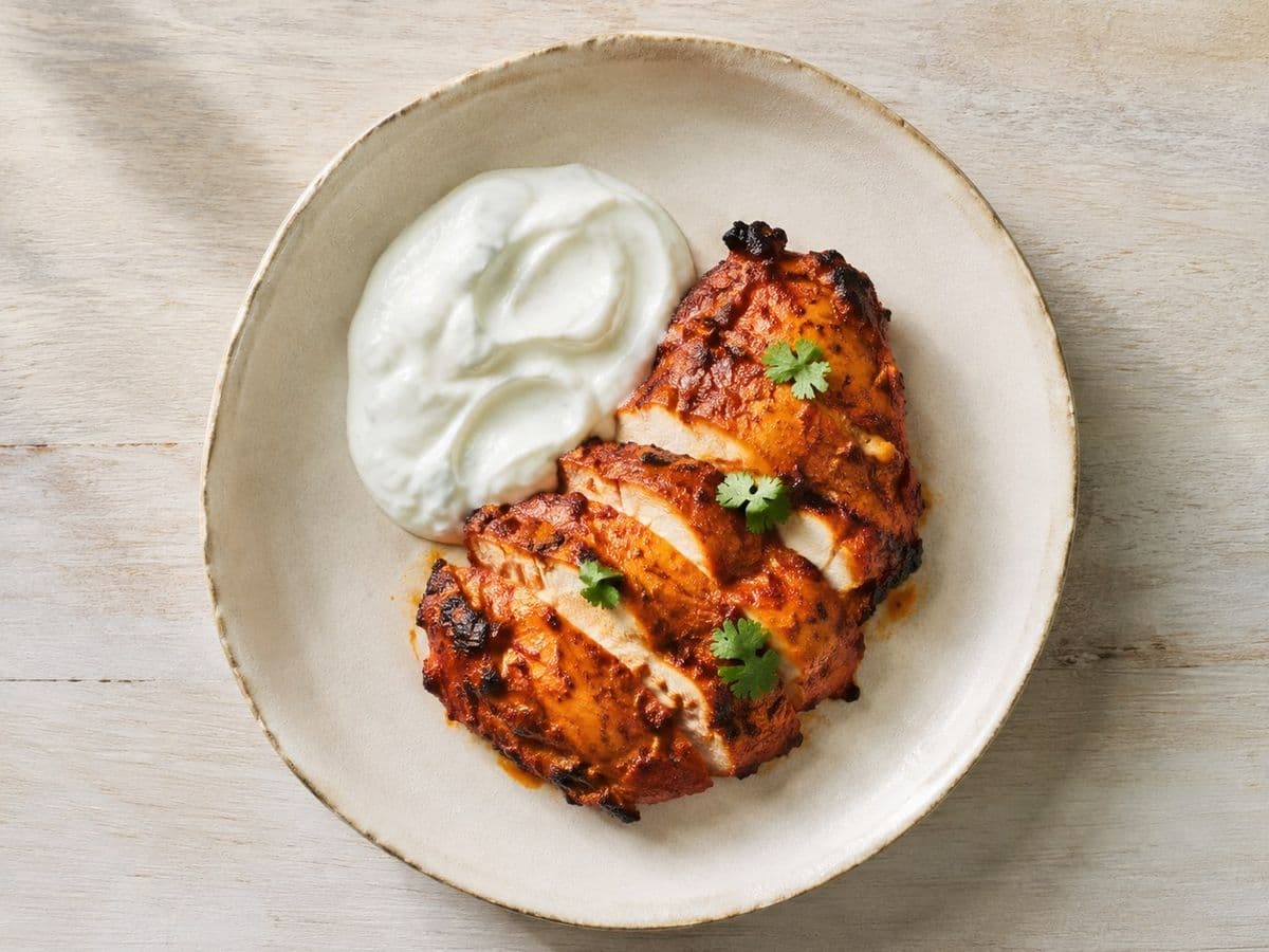 Tandoori Chicken, plated as one serving.