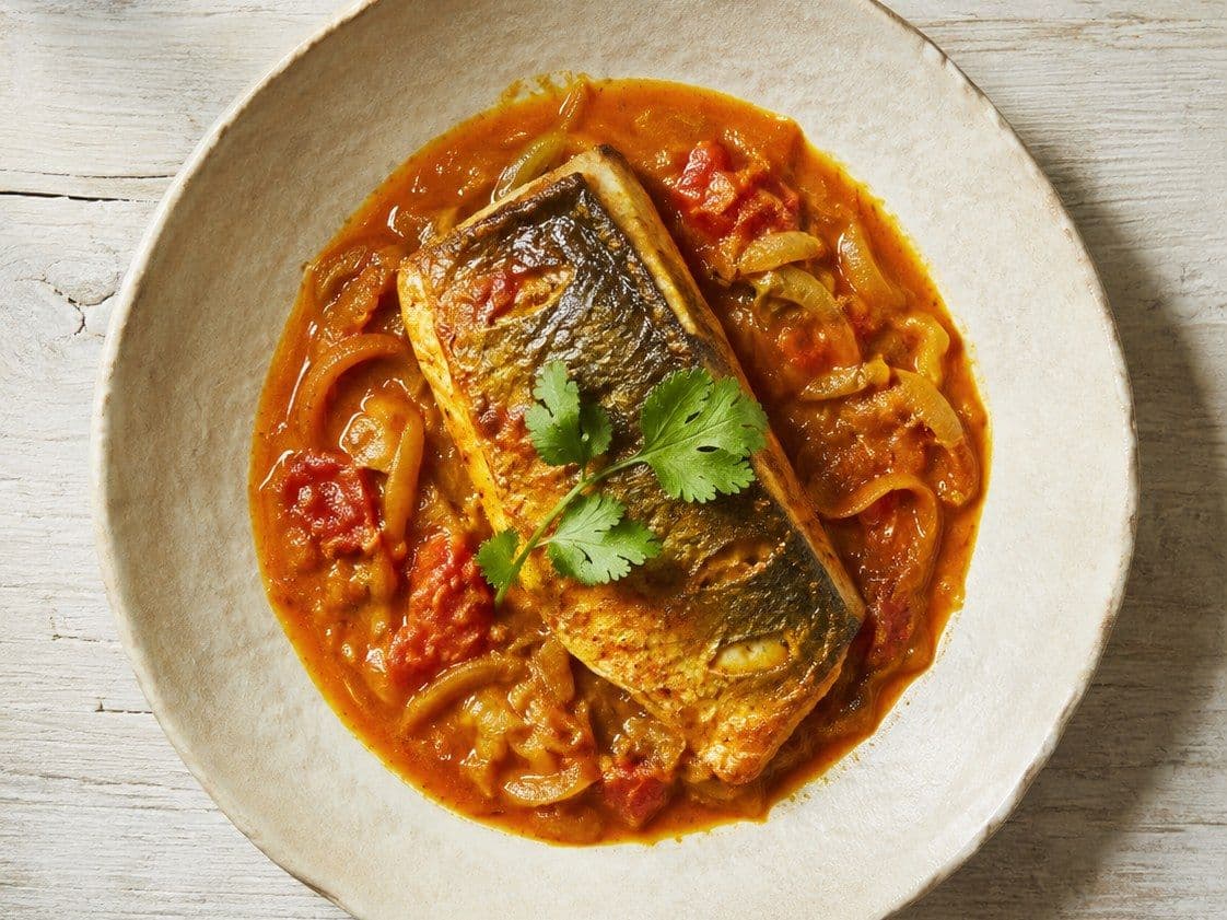 Fish Curry, plated as one serving.