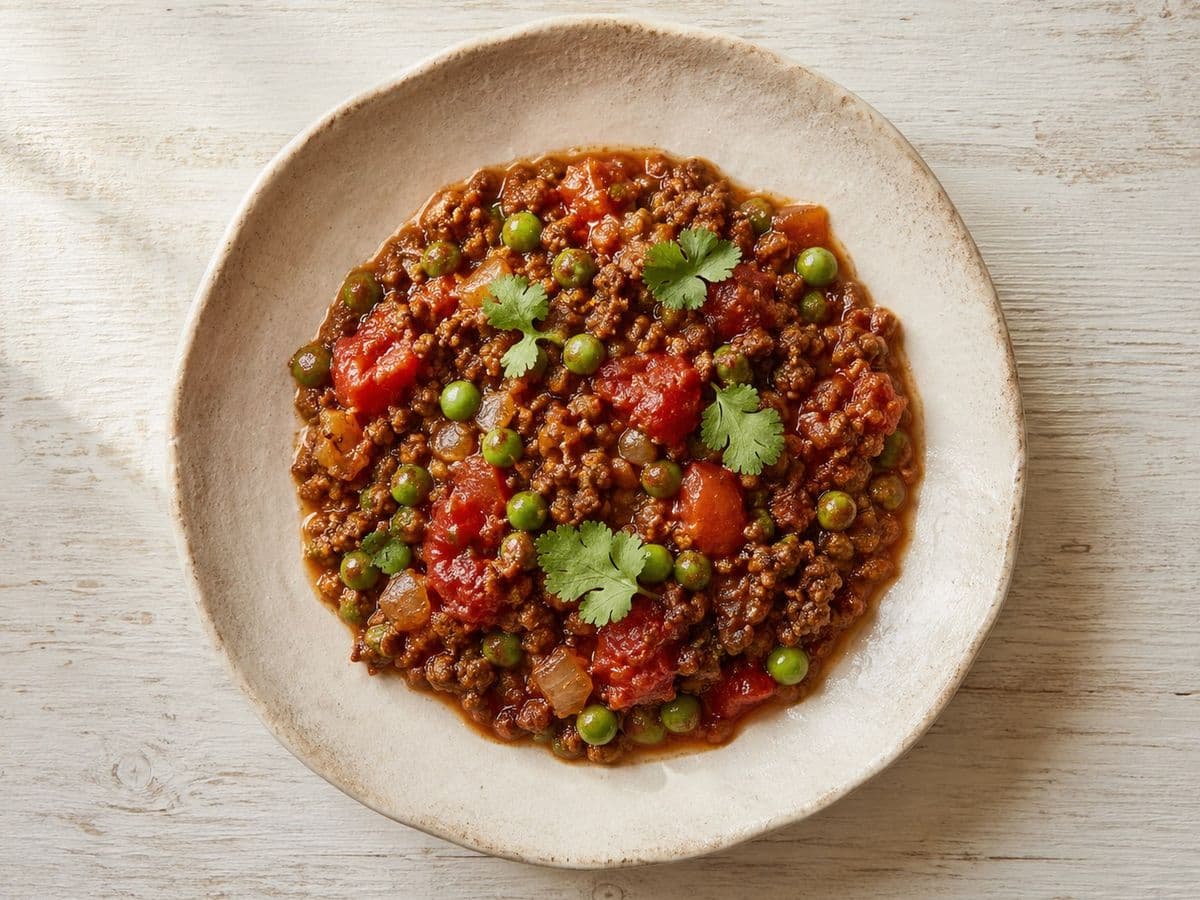 Keema Matar, plated as one serving.