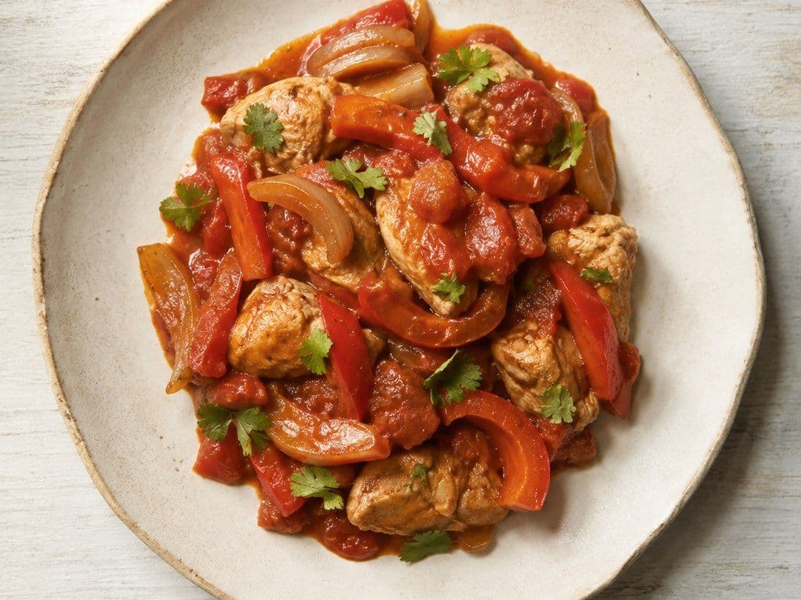 Chicken Jalfrezi, plated as one serving.