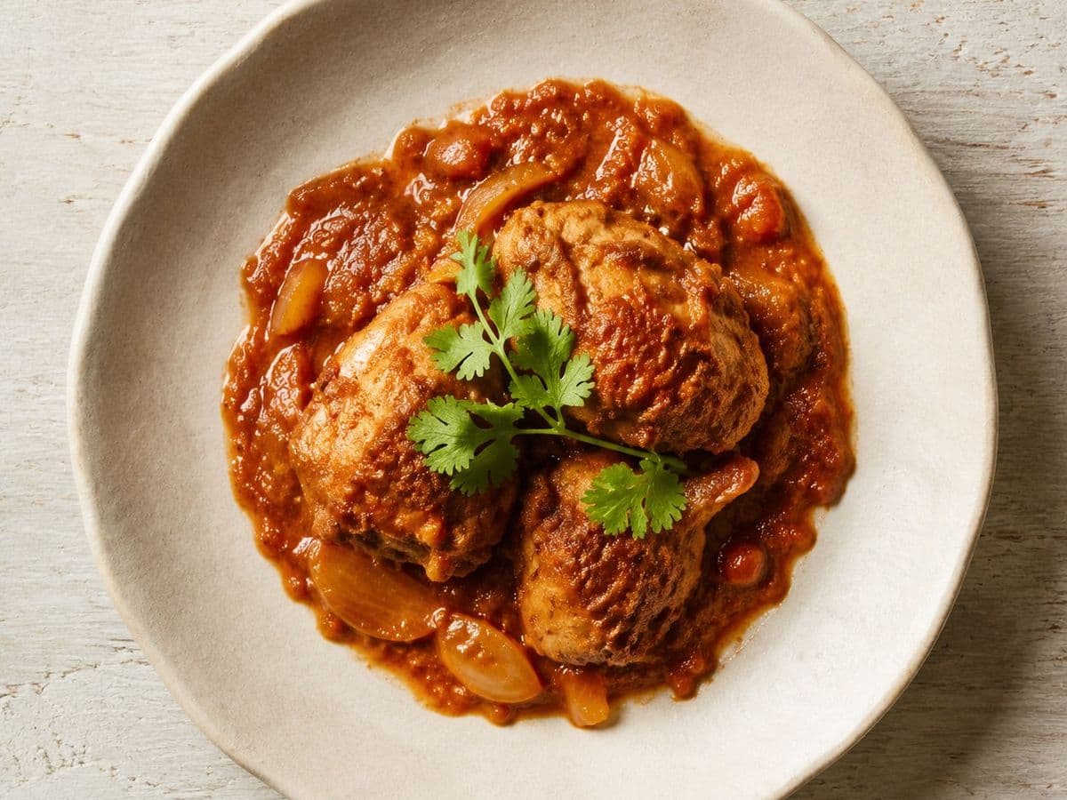 Chicken Madras, plated as one serving.