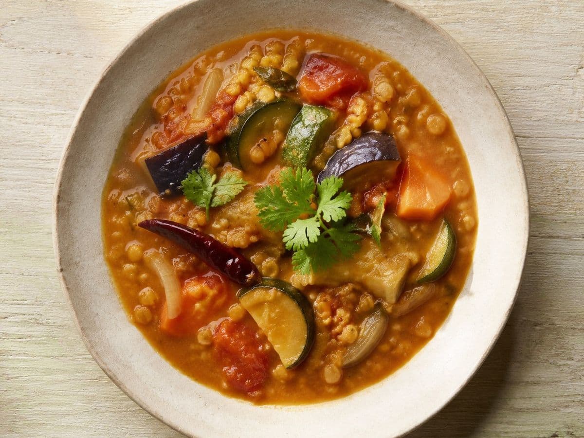Sambar, plated as one serving.
