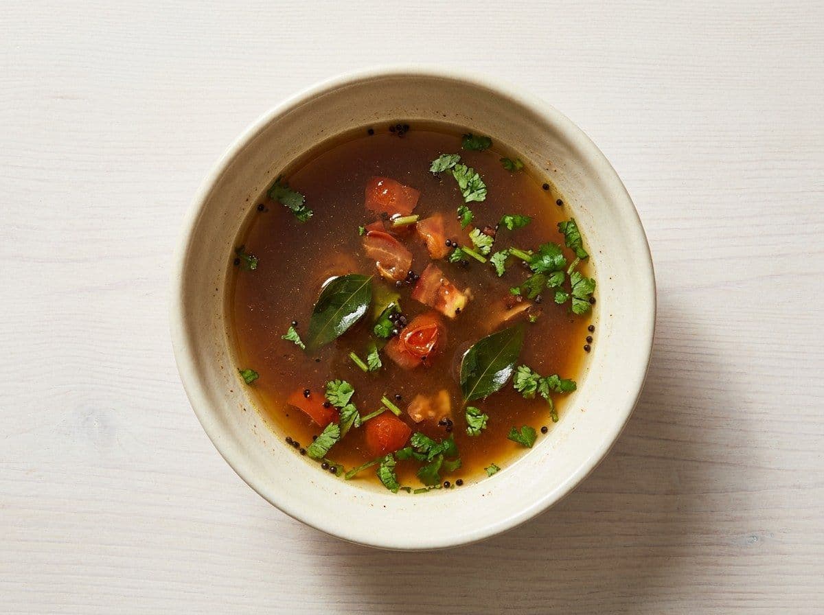 Rasam, plated as one serving.