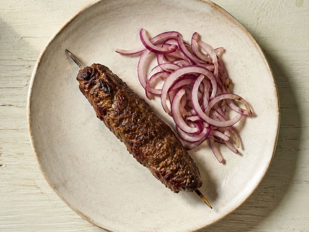 Seekh Kebab, plated as one serving.