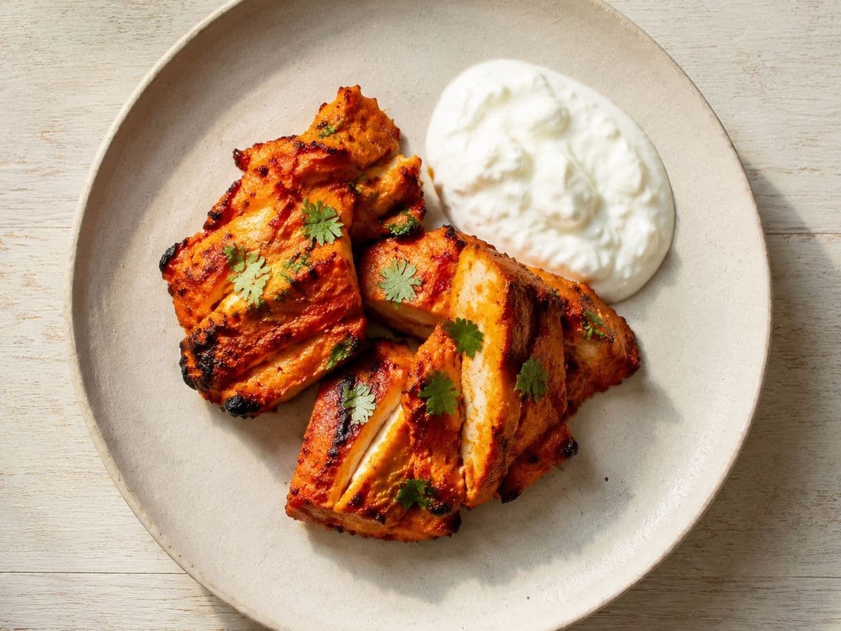 Chicken Tikka, plated as one serving.