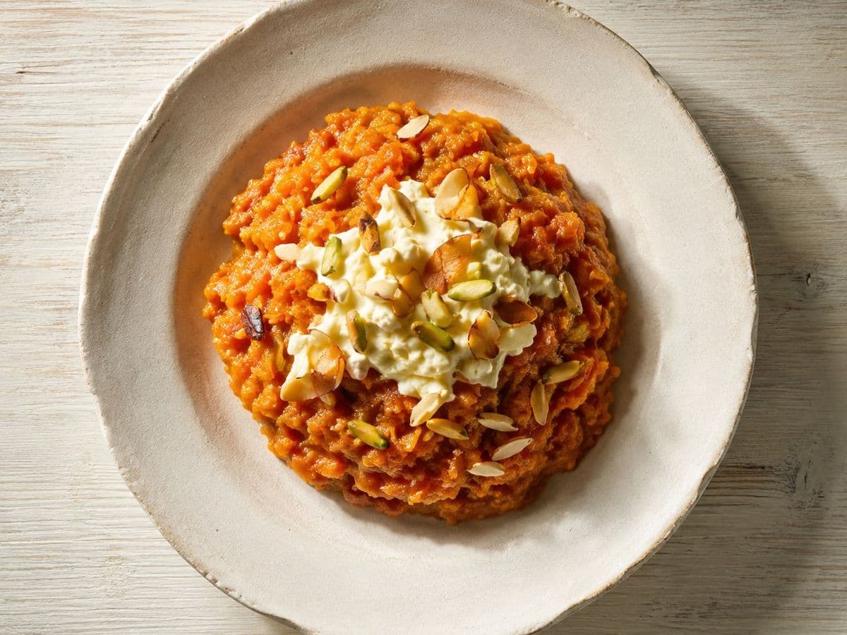 Carrot Halwa, plated as one serving.