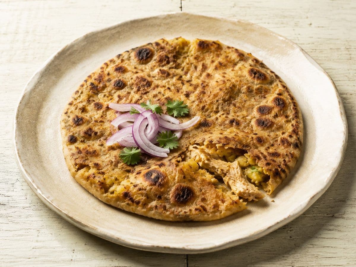 Aloo Paratha, plated as one serving.