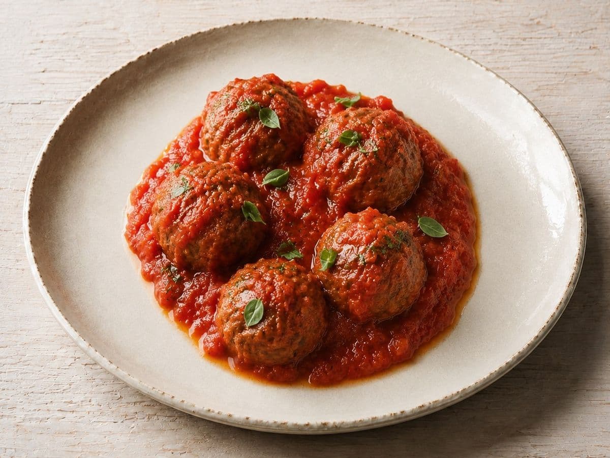 Polpette al Sugo, plated as one serving.