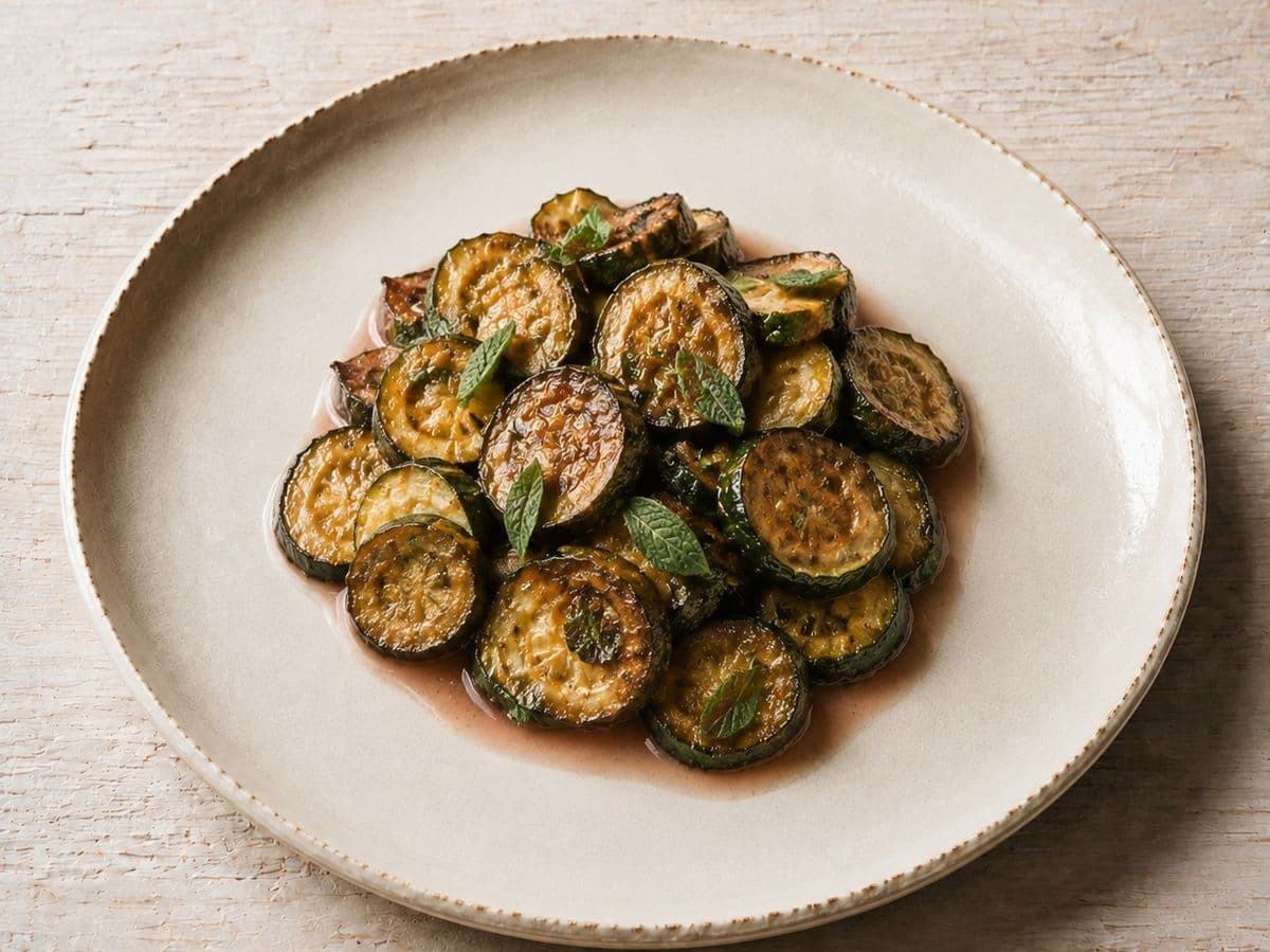 Zucchine alla Scapece, plated as one serving.