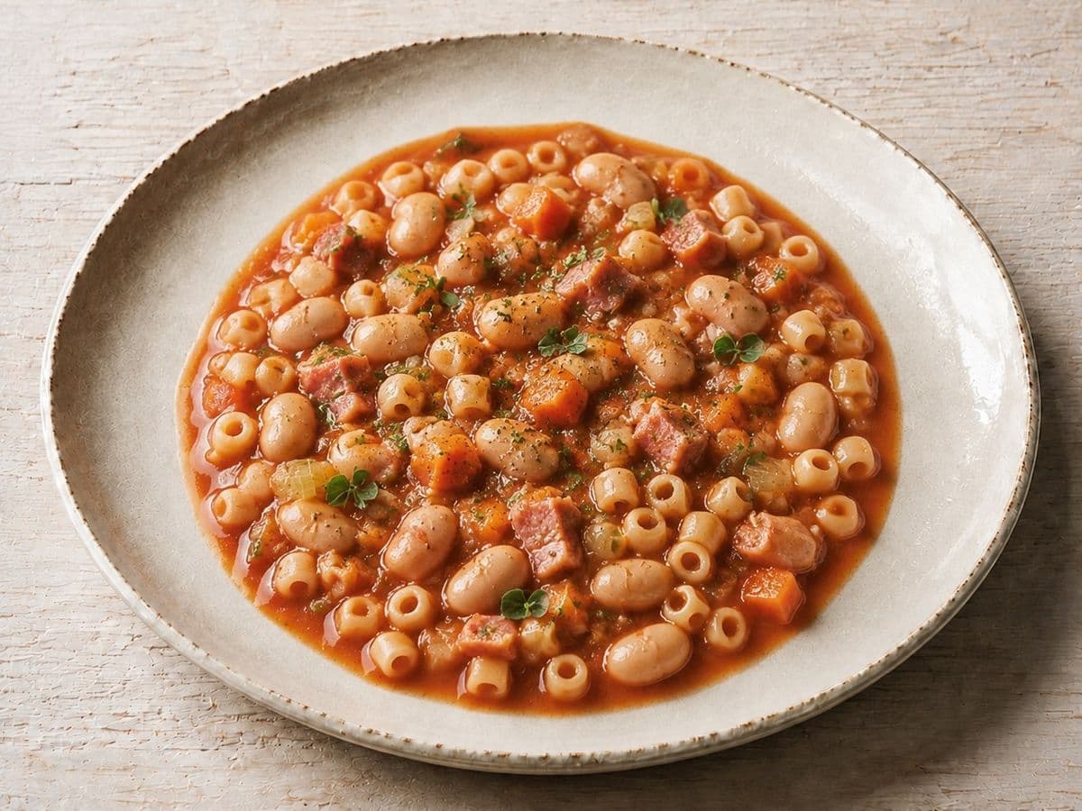 Pasta e Fagioli, plated as one serving.