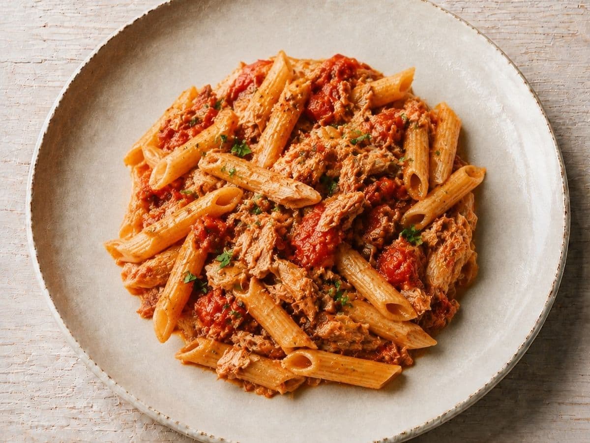 Pasta al Tonno, plated as one serving.