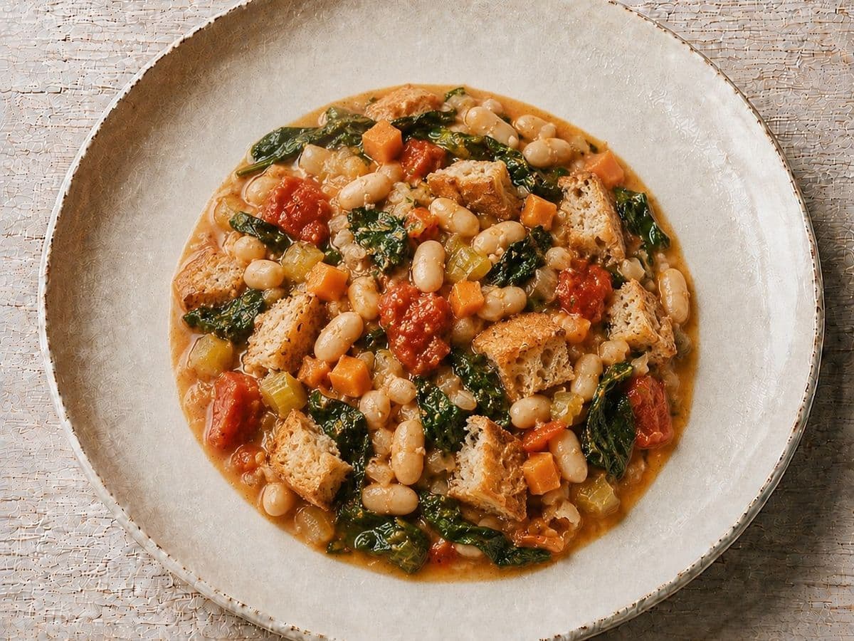 Ribollita, plated as one serving.