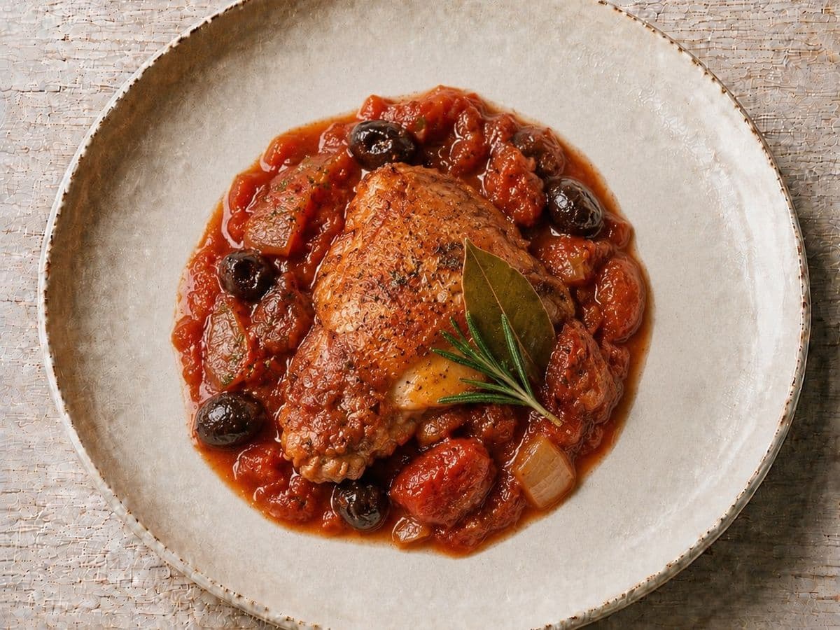 Pollo alla Cacciatora, plated as one serving.