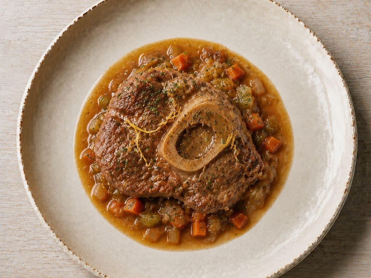 Ossobuco alla Milanese, plated as one serving.