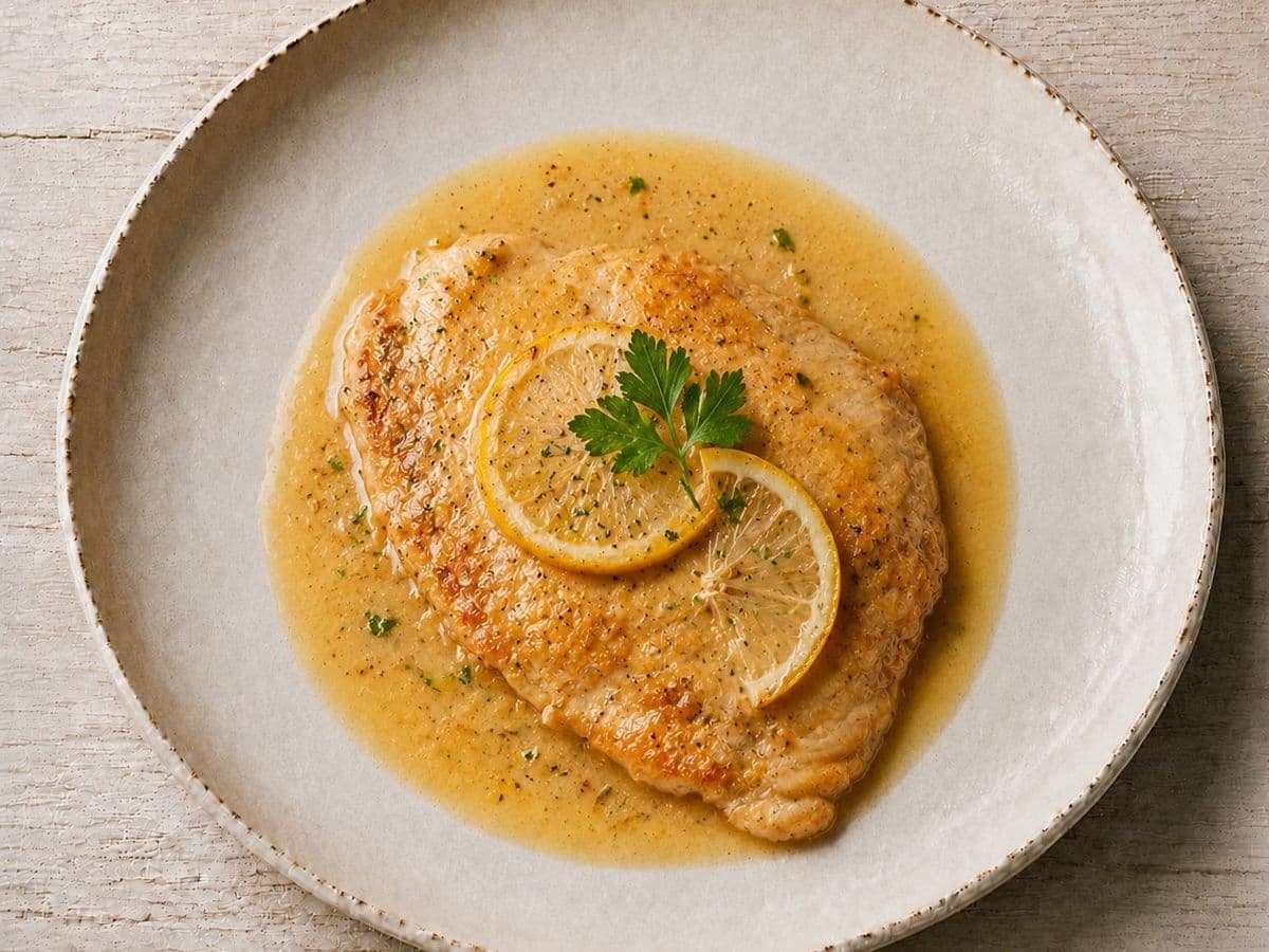Scaloppine al Limone, plated as one serving.