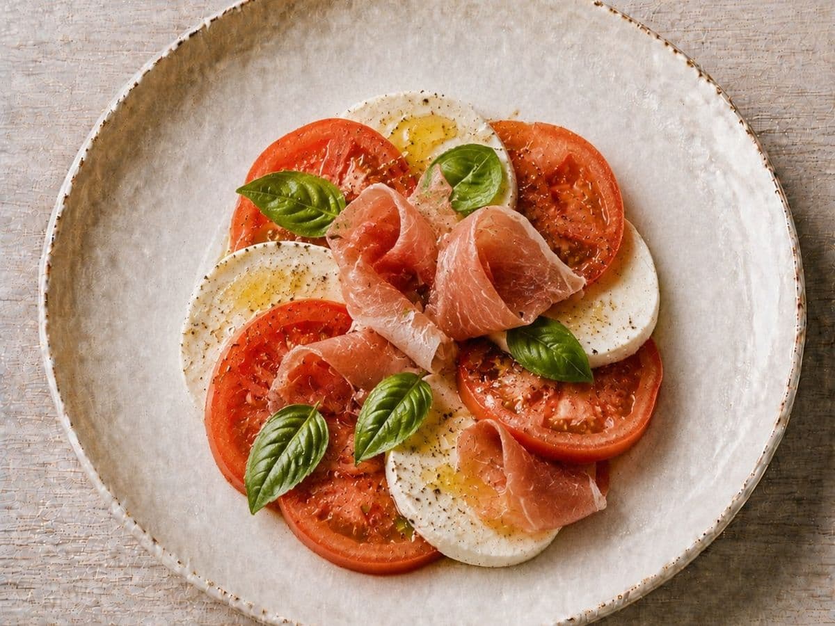 Insalata Caprese, plated as one serving.