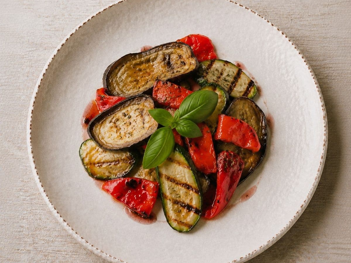 Verdure Grigliate, plated as one serving.