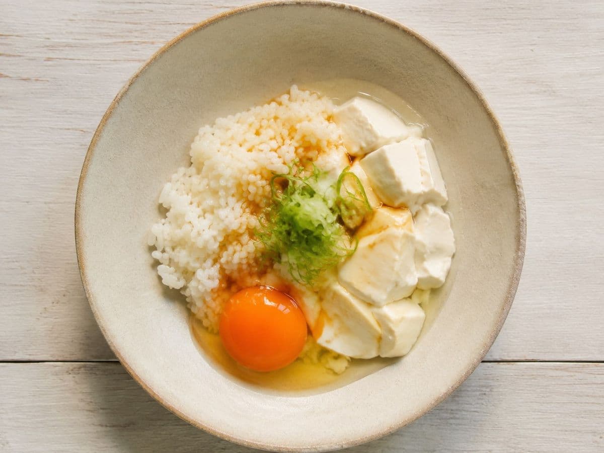 Tamago Kake Gohan, plated as one serving.