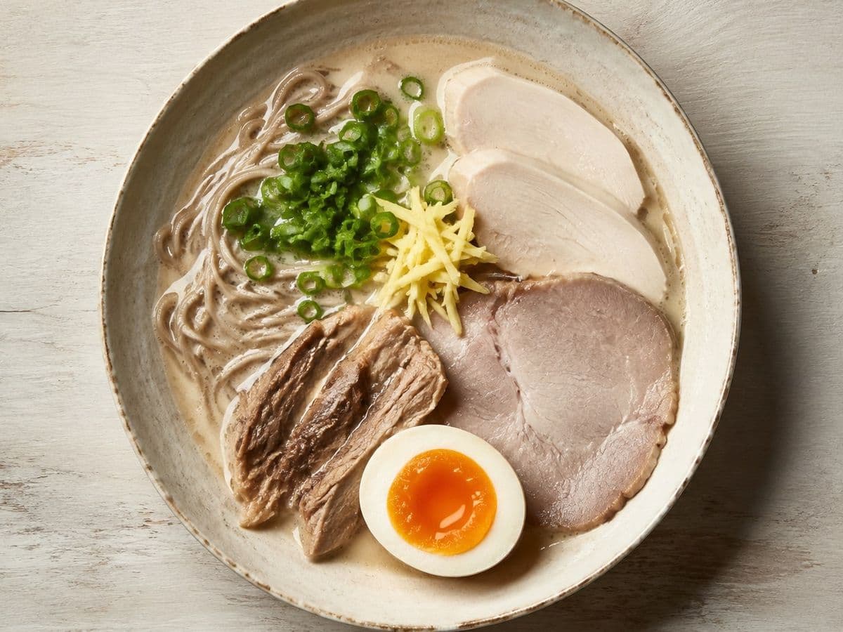 Ramen, Tonkotsu, plated as one serving.