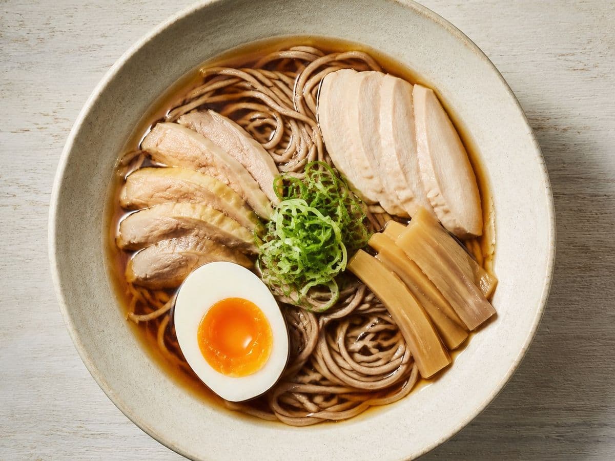 Ramen, Shoyu, plated as one serving.