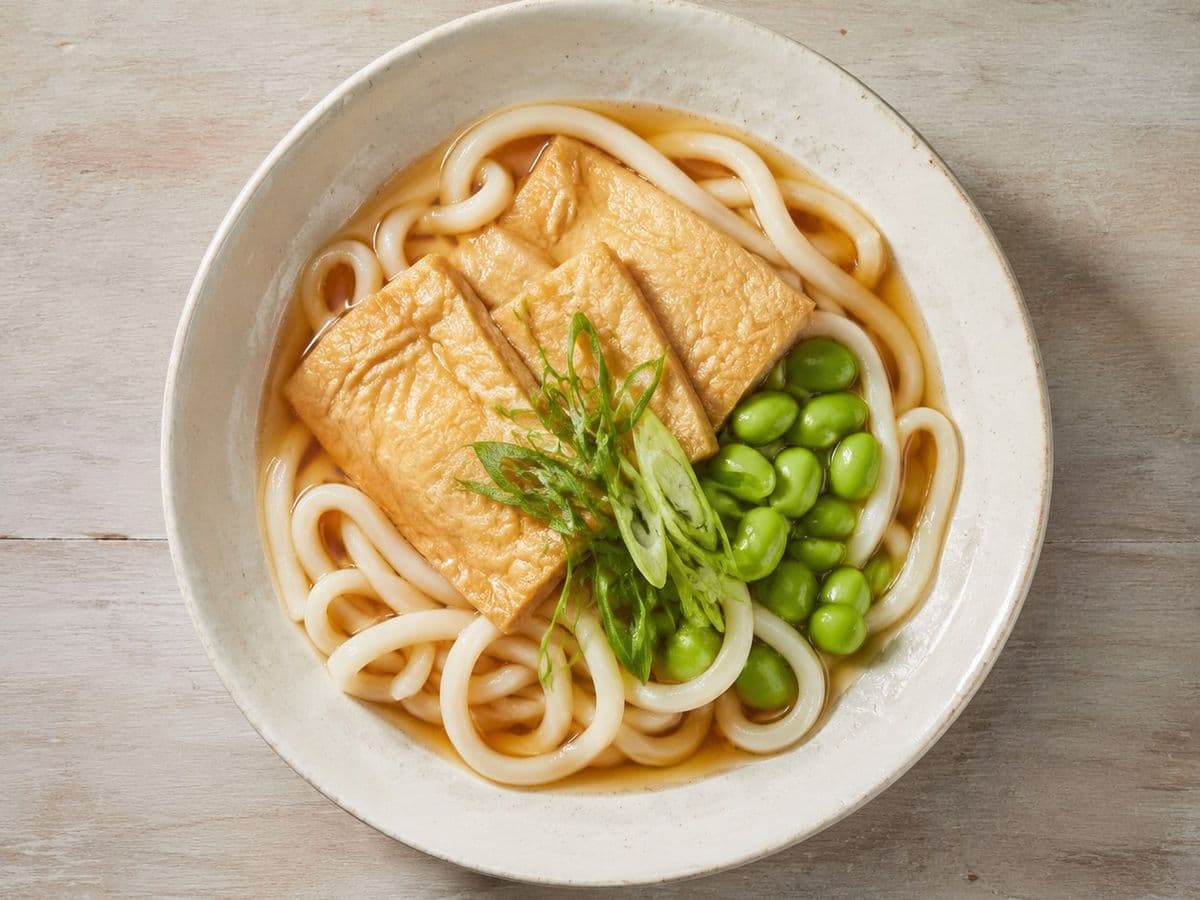 Kitsune Udon, plated as one serving.