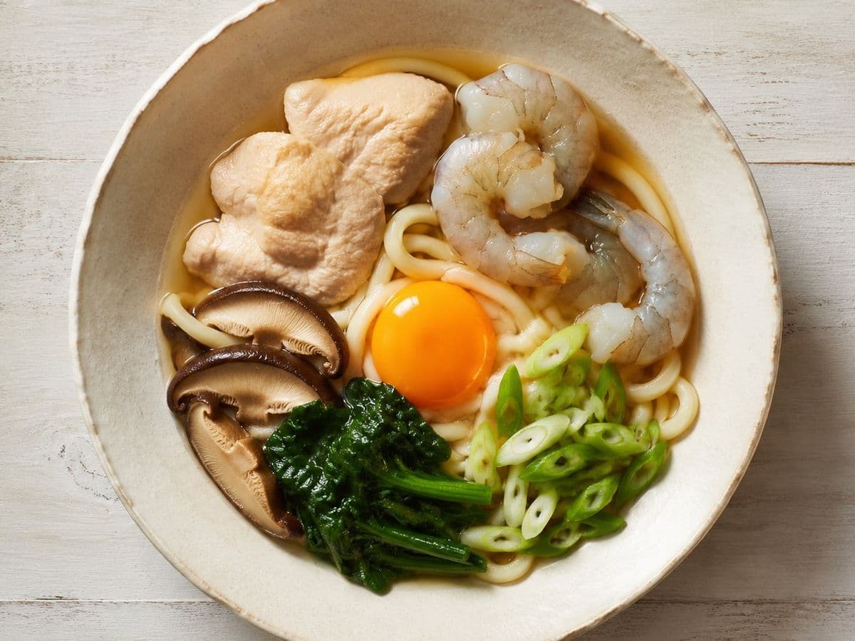 Nabeyaki Udon, plated as one serving.