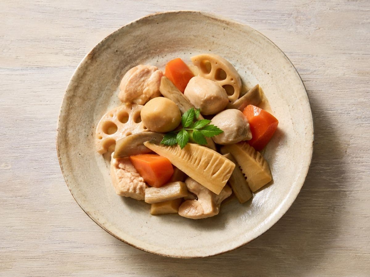 Chikuzenni, plated as one serving.