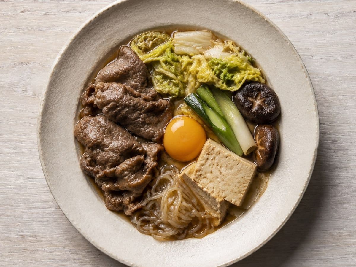 Sukiyaki, plated as one serving.