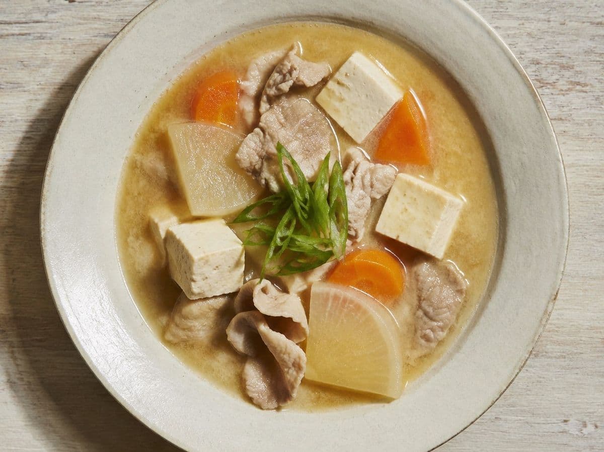 Tonjiru, plated as one serving.