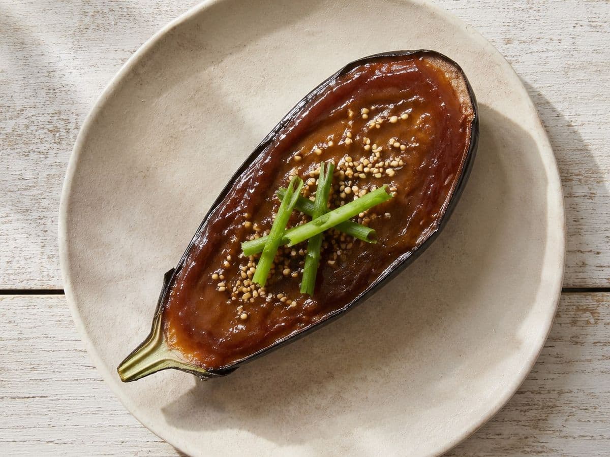 Nasu Dengaku, plated as one serving.