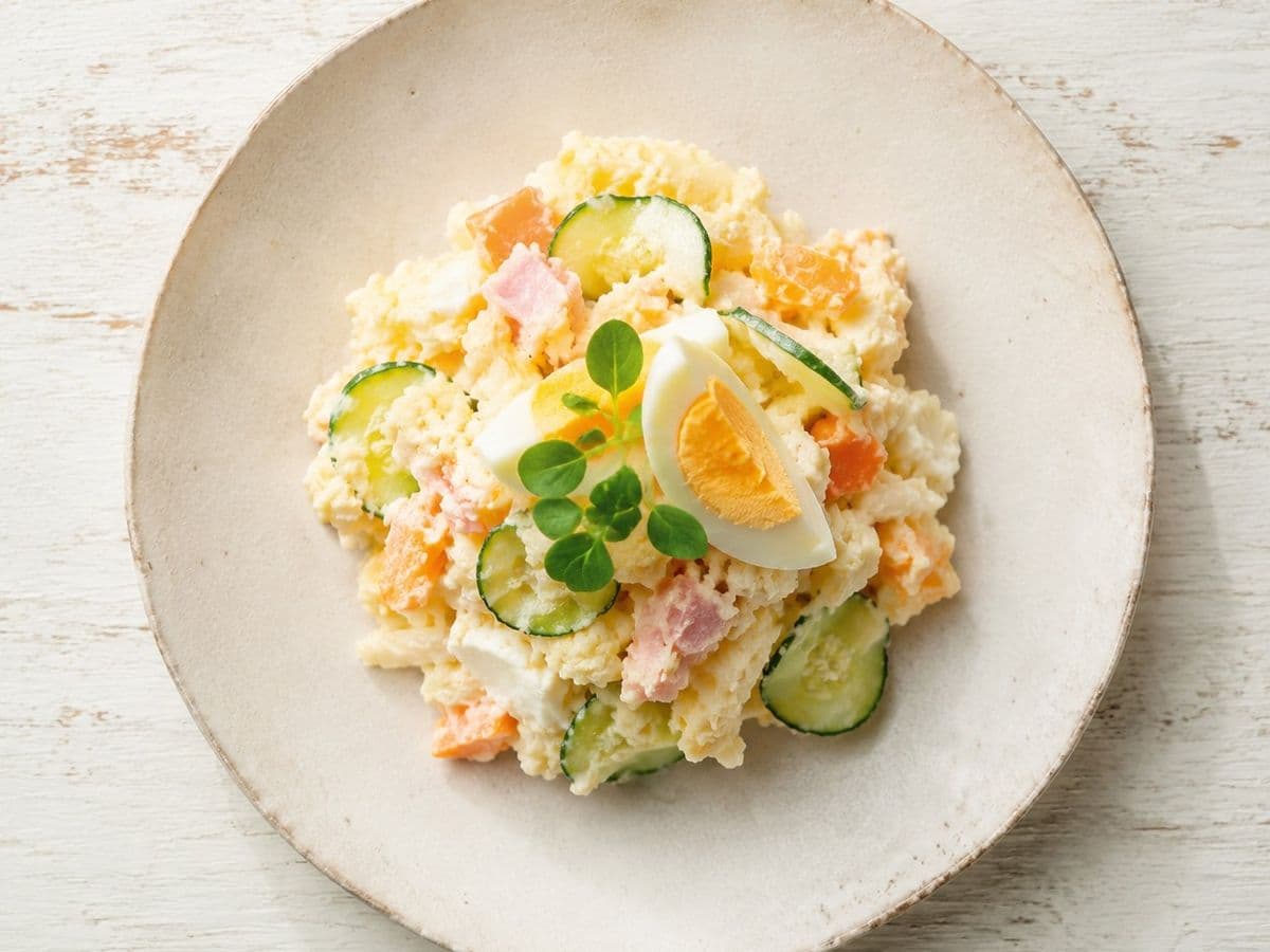 Japanese Potato Salad, plated as one serving.