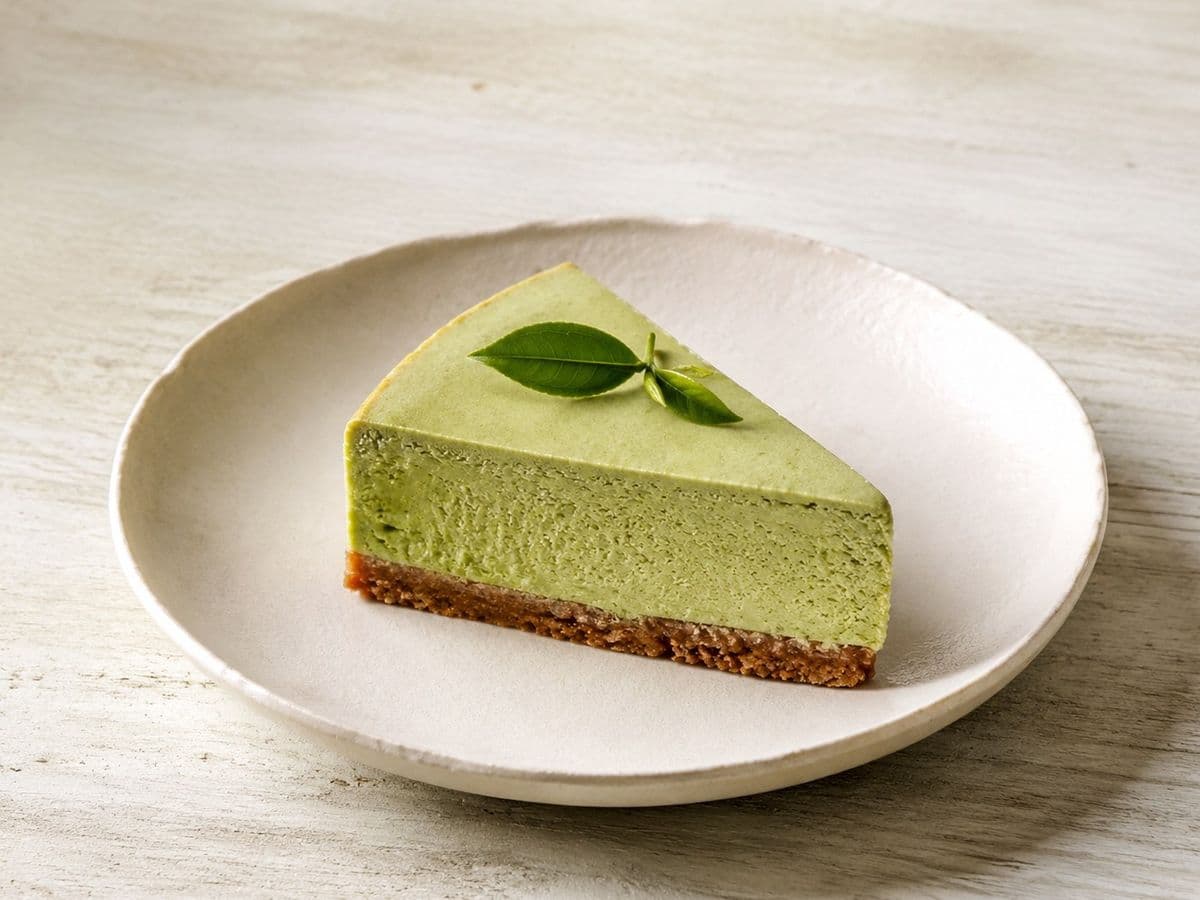 Matcha Cheesecake, plated as one serving.