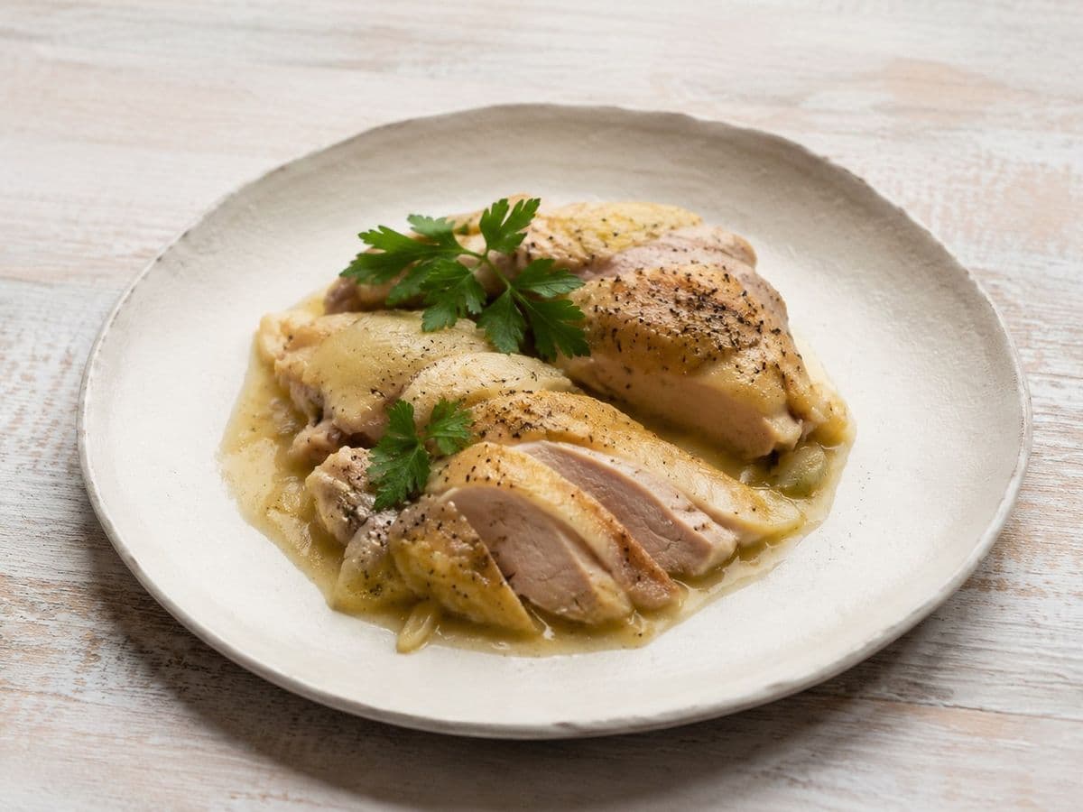 Roast Chicken, plated as one serving.